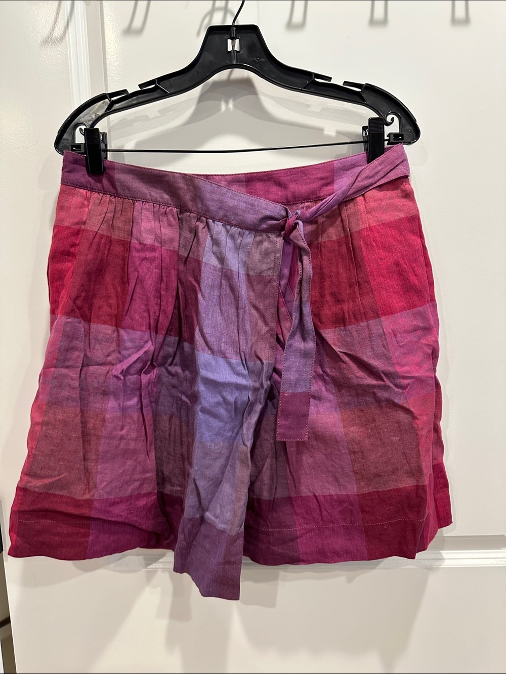 J. Crew Pink and Purple Plaid Faux Wrap Skirt